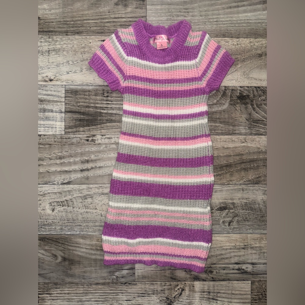 Striped Purple and Pink Knit Kids Dress